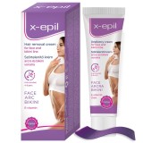 Crema Depilatoare X-Epil pentru Fata si Linie Bikini, 40 ml, Cu Vitamina E, Piele Sensibila