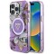 Husa iPhone 16 Pro originala Guess IML Metal Glitter Flowers Triangle MagSafe, mov, GUHMP16LHFLPEDU