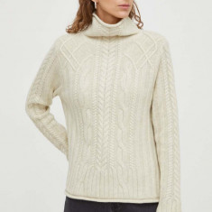 Lovechild pulover de lână femei, culoarea bej, cu guler 8814164