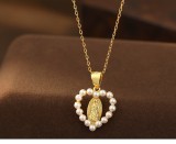 Cumpara ieftin LantiE or Argint 925 Placat cu Aur , Pandantiv Inima cu Perle E i Fecioara Maria