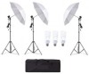 Kit de 3 umbrele albe, 3 trepiezi reglabili 200 cm, 3 becuri 45W, geanta de transport inclusa, Dactylion