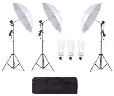 Kit de 3 umbrele albe, 3 trepiezi reglabili 200 cm, 3 becuri 45W, geanta de transport inclusa foto