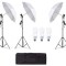 Kit de 3 umbrele albe, 3 trepiezi reglabili 200 cm, 3 becuri 45W, geanta de transport inclusa