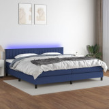 VidaXL Pat cu arcuri, saltea și LED, albastru, 200x200 cm, textil