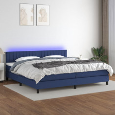 vidaXL Pat cu arcuri, saltea și LED, albastru, 200x200 cm, textil foto