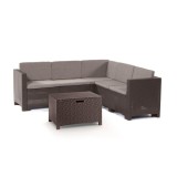 Set mobilier de gradina de colt Leziter City, maro, 5 locuri