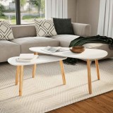 Set 2 Măsuțe Cafea vidaXL, Lemn Masiv Pin, Alb, Stil Scandinav, 100x50x40cm + 70x34.5x35cm, Multifuncționale