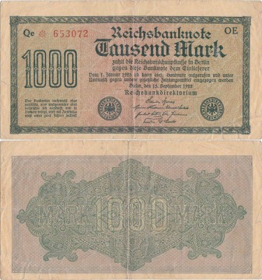 1922 (15 Septembrie), 1.000 Mark (P-76b.2.2) - Germania foto