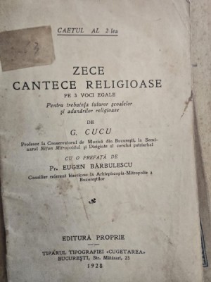 Zece cantece religioase pe 3 voci egale - G. Cucu foto