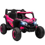 AIYAPLAY Mașină Electrică UTV pentru Copii 12V cu Centură, Telecomandă, Suspensii, USB, 3-7 km/h, 3-5 Ani, Roz | Aosom Romania