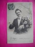 HOPCT 12053 ANUL 1907 FELICITARE VECHE-BARBAT - ELEGANT -FRANTA-EUROPA -TCV -ROMANTICA-STAMPILOGRAFIE TIMBRU -CIRCULATA