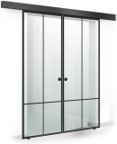 Usa culisanta Boss &reg; Duo Black model Club negru, 60+60x215 cm, sticla Gri securizata, glisanta in ambele directii