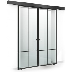 Usa culisanta Boss &reg; Duo Black model Club negru, 60+60x215 cm, sticla Gri securizata, glisanta in ambele directii