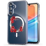 Husa pentru samsung galaxy a15 4g, atasare magnetica, magsafe, pink wreath 4, clear