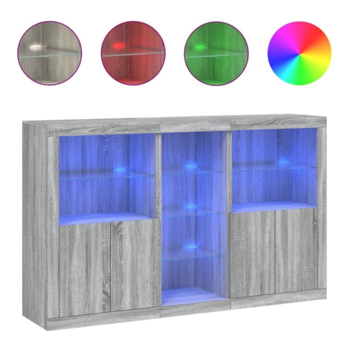 Servanta cu lumini LED, gri sonoma, 162x37x100 cm