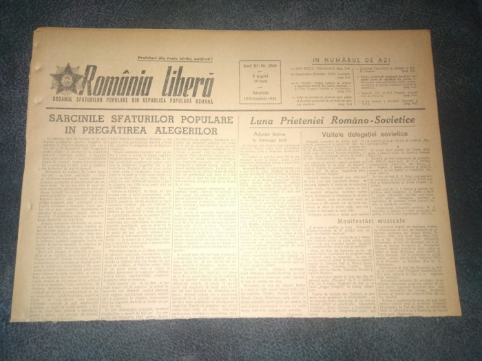 ZIARUL ROMANIA LIBERA 10 OCTOMBRIE 1953 PROCESUL UNUI GRUP DE SPIONI SI TRADATORI