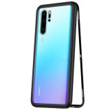 Husa 360 Magnetic Case Huawei P30 Pro, Metal+Sticla, Anti-soc, Amprenta, Zgarieturi, Negru
