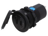 Alimentator USB USB C soclu x2 Tens.alim: 12&divide;24VDC neagră - Alimentator USB C dublu pentru mașină