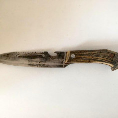 Cutit de vanatoare vechi cu maner din corn de cerb, KNIFE, 27CM