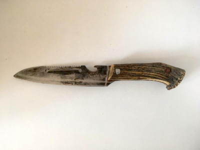 Cutit de vanatoare vechi cu maner din corn de cerb, KNIFE, 27CM foto