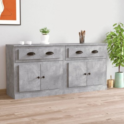 Servante, 2 piese, gri beton, lemn prelucrat foto