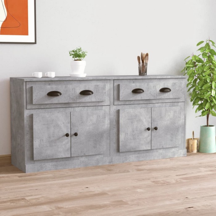 Servante, 2 piese, gri beton, lemn prelucrat