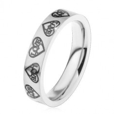 Inel argintiu din oțel de 316L, inimi cu inscripția &rdquo;Love&rdquo; de culoare neagră - Marime inel: 49