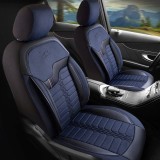 Set Huse Scaune Auto pentru Audi A3 - Panda Londra, cu fermoare pentru bancheta rabatabila, albastru - negru , 11 piese