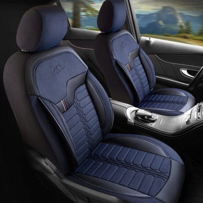 Set Huse Scaune Auto pentru Ssangyong Rexton - Panda Londra, cu fermoare pentru bancheta rabatabila, albastru - negru , 11 piese foto