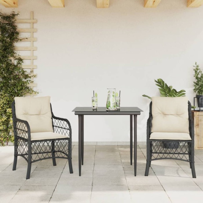 Gossi set bistro cu perne, 3 piese, negru, poliratan
