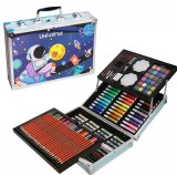 Set de pictura si desen pentru copii WePro Store, 145 de piese, Cutie Metalica, 3 ani +, Albastru astronaut