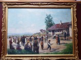 Ad-Cantine Fiul - Hora in sat. Tablou (perioada interbelica, dimensiune 50 x 70 cm cu rama)