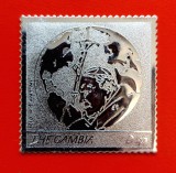 Cumpara ieftin ✅ Gambia 2005, Papa Ioan Paul II cu Pamantul si crucifix ,timbru din argint/embosat, Mi. 5560/6 Euro , MNH