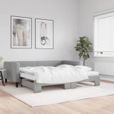 VidaXL Pat de zi cu extensie și saltele, gri deschis 100x200 cm textil