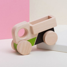 Camion jucarie Montessori, din lemn, verde-negru, Mobbli EduKinder World