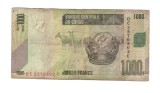 Bancnota Congo 1000 francs/franci 2013, circulata, stare relativ buna