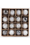 Set 16 Bile Craciun Decorative 6 cm Plastic Interior Exterior - Diverse Culori, Sclipici