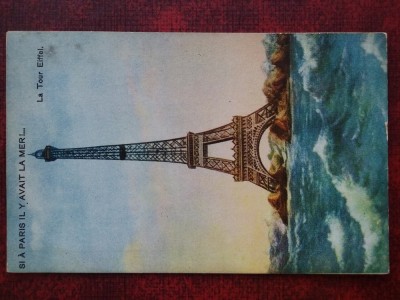 C.P.necirc. Eiffel-Paris cu mare-Fantezie-RARA foto