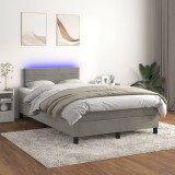Cumpara ieftin Pat cu arcuri, saltea și LED, gri deschis, 120x200 cm, catifea