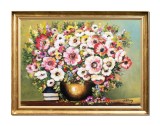 Cumpara ieftin Tablou inramat cu flori colorate pictat manual, Beatitudine, 70x50cm ulei pe panza, Constantin Feraru