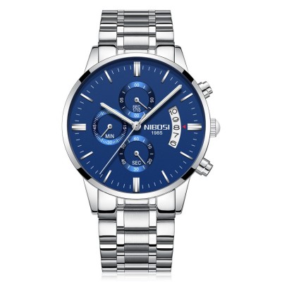 Ceas barbatesc de mana Nibosi Fashion Casual Elegant Quartz Analog Argintiu Albastru foto