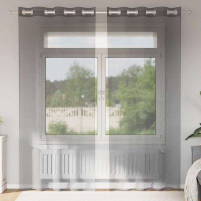 vidaXL Perdele Voile cu Oelii 2 buc Gri &amp;icirc;nchis 140x225 cm foto