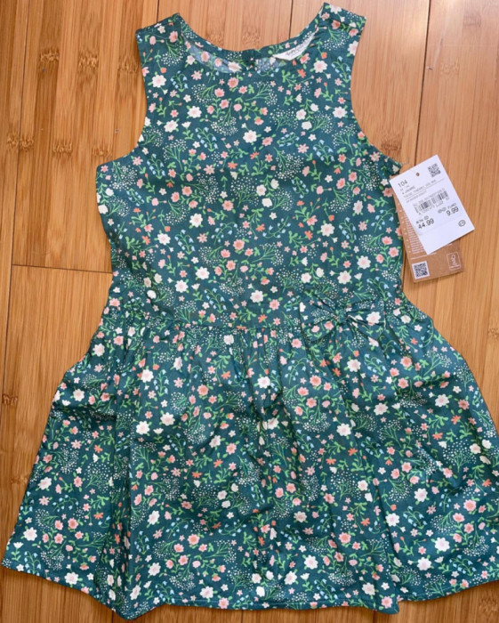 Rochie fara maneci fata verde cu flori C&amp;A noua bumbac 4 ani!!