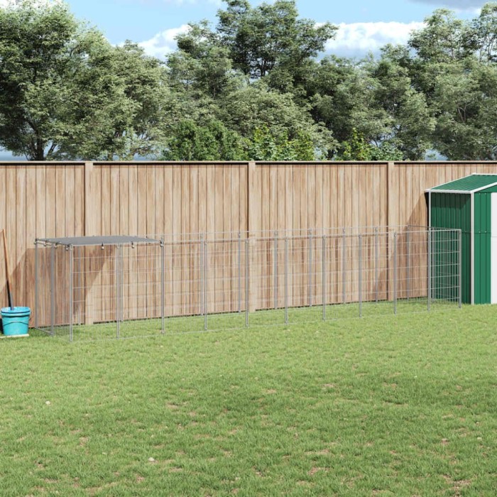 vidaXL Padoc pentru c&acirc;ini, argintiu, 6,05 m&sup2;, oțel 3082204