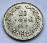 448. Moneda Finlanda 25 Penni&auml; 1916 - Argint, Europa