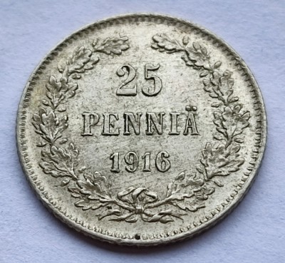 448. Moneda Finlanda 25 Penni&amp;auml; 1916 - Argint foto