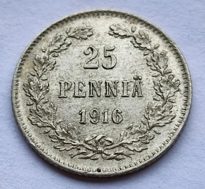 448. Moneda Finlanda 25 Penni&auml; 1916 - Argint