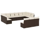 Cumpara ieftin Set canapele de gradina cu perne, 13 piese, maro, poliratan