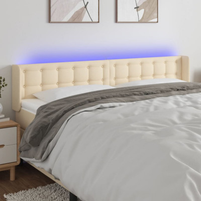vidaXL Tăblie de pat cu LED, crem, 163x16x78/88 cm, textil foto