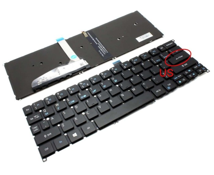 Tastatura Acer Swift 7 SF 714-52 iluminata layout US fara rama enter mic, Swift 7 SF714-52T-70CE iluminata